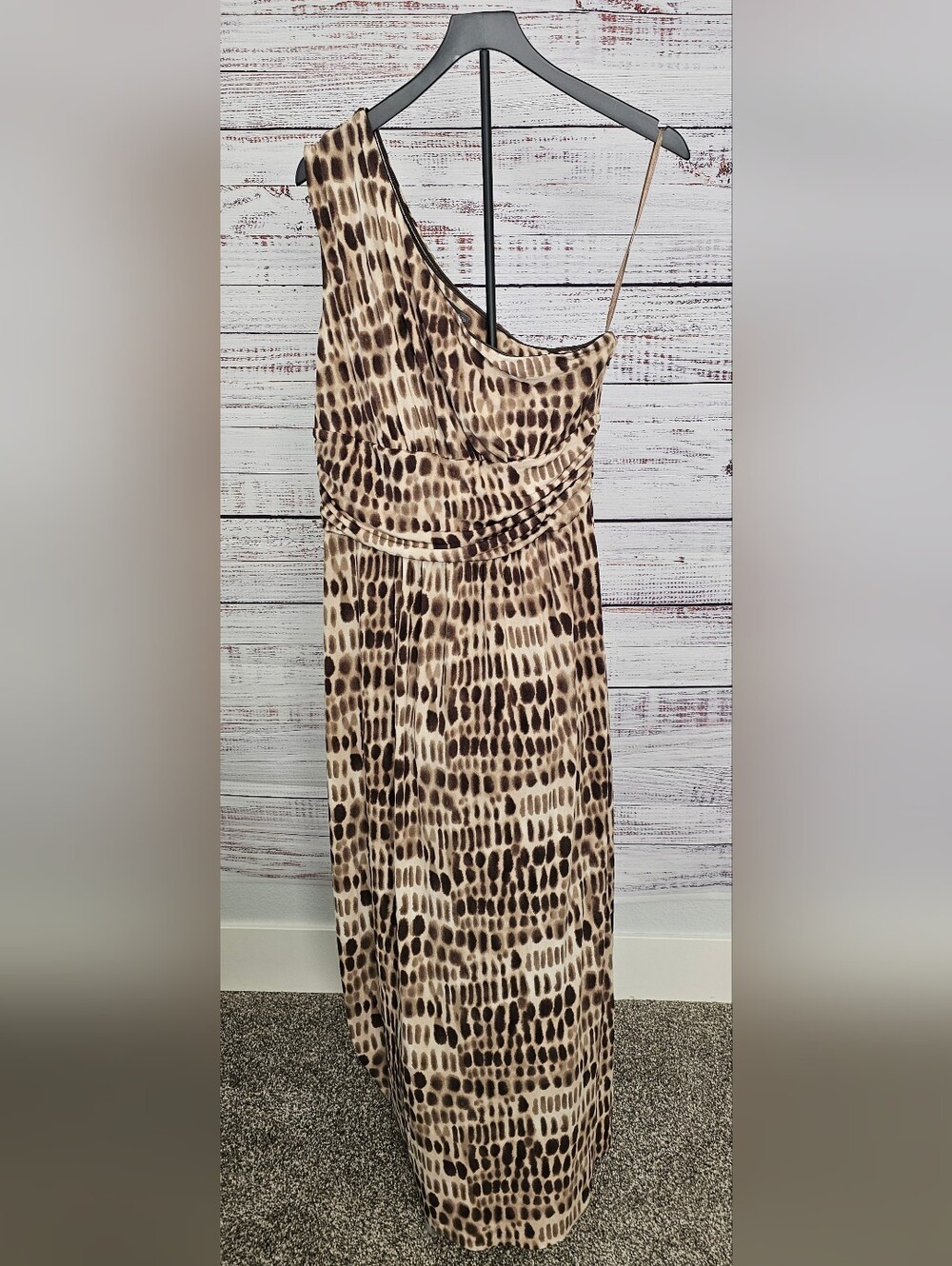 Vince Camuto One-Shoulder Animal Print Maxi Dress - Beige Brown